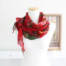 빨간초코 빅사이즈 플라워 꽃 삼각 스카프 면 폴리 여성 겨울