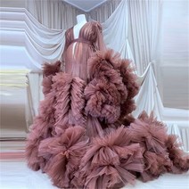 퍼프 러플 임산부 얇은 명주 그로스 가운 사진 촬영 러플 임산부 드레스 베이비 샤워 베이비 샤워, 137.4XL  5
