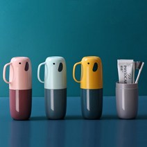 어린이집 코끼리 칫솔 통 휴대용 치약 케이스 양치컵세트, 스카이블루