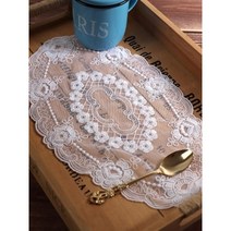 화장대 협탁 소품장식 타원형 자수러그 세팅 식탁 테이블 홈파티 콘솔러너 매트 웨어, 화이트