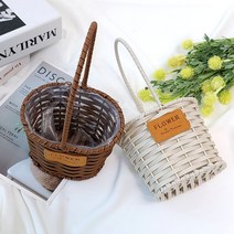 라탄 PP꽃바구니 촬영소품 카네이션 조화 꽃꽂이 도매, 아이보리
