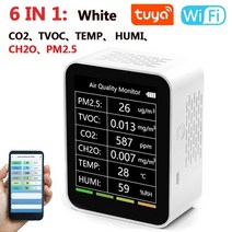 공기질측정기 이산화탄소 일산화탄소 가정용 미세먼지 VOC 파티클 측정기 다기능 163, 와이파이 6 in 1 화이트