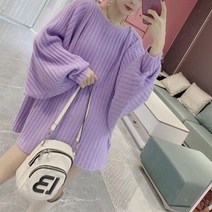 루즈핏 입술넥 골드버튼 날씬해보이는 여성 봄 러블리룩 큐티 가오리 롱 니트 티