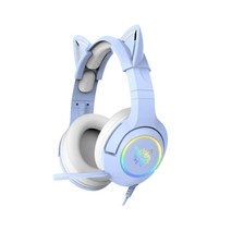ONIKUMA 3.5mm 듀얼 홀 고양이 귀 게이밍 유선헤드셋, 블루, K9