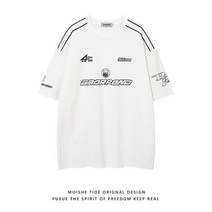 미국 글자 프린트 반팔 티셔츠 남녀 공용 느슨한 스트리트 바이크 오토바이 스쿠터 레이싱 슈트