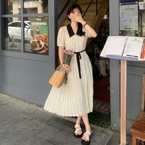 디에프 77 88 사이즈 동대문 여성 빅사이즈 통통녀 키작고통통한여자쇼핑몰 배색땡땡이원피스