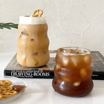 1+1 웨이브 내열유리컵 홈카페 예쁜 아이스 글라스잔 언더락 300ml