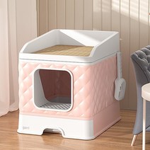 Garrl 대형 고양이 화장실 전밀폐 접이식 모래유출방지 고양이 청결용품 + 고양이 스크래쳐, 핑크