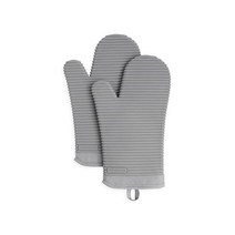 KitchenAid 키친에이드 리브드 소프트 실리콘 오븐 미트 세트 7인치x13인치 그레이 2개, KitchenAidGray