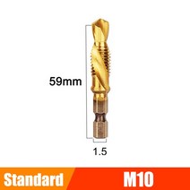 나사탭 태핑세트 드릴탭 나사 미터법 나사 탭 드릴 비트 세트 HSS 1/3/6 개 티타늄 도금 육각 생크 나사, 06 Standard M10 Gold