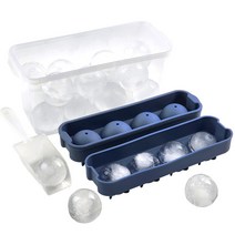 자이티 실리콘 아이스볼 메이커 하이볼 얼음 트레이 라인 4구 2개 + 얼음통 + 스쿱 세트, 블루