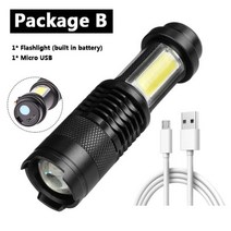 내장 배터리 USB 충전 LED XP-G Q5 COB LED 줌 가능 방수 전술 토치 램프 전구 랜턴 캠핑, 패키지 B, 협력사