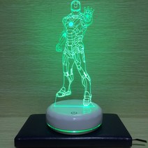 마블 3D 아이언 맨 LED 무드등 USB 남자아이방꾸미기, 아이언 맨 터치 다채로운 색