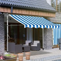 행거형 수동어닝 출입구 테라스 발코니 캐노피 차양막 접이식 천막, 블루 스트라이프