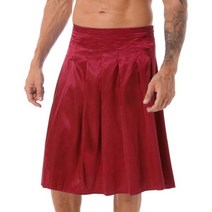 남자 Pleated 새틴 미디 스커트 Loungewear 사이드 보이지 않는 지퍼 뒤로 탄성 허리 Nightwear 시시 롤 플레잉 수면 하의