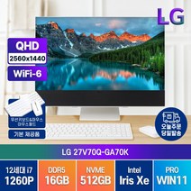 LG 일체형 PC 27V70Q-GA70K 인텔 12세대 i7 24인치 윈도우11 프로 올인원PC, 메모리 16GB/SSD512GB/윈도우11프로