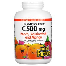 내추럴팩터스 Natural Factors 과일맛 츄어블 비타민C 복숭아 패션프루트 망고 500mg 웨이퍼 180개, 180 개선택 용량이 사진보다 우선입니다, 1개