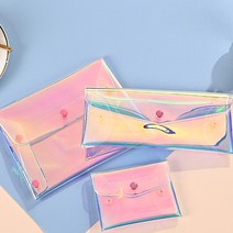 디엠몰 예쁜 오로라 프리즘 홀로그램 똑딱이 PVC 파우치 필통 케이스 4종사이즈, 20x9, 1개