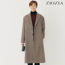 지오지아 95사이즈 브라운 울 82 체크 롱코트