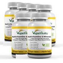 영국 비건 바이탈리티 Vegan Vitality 비건 멀티비타민 & 미네랄 with 비타민B12 D3 & K2 180정, 6팩
