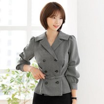 시크라인 플랫 테일러카라 체크 벨티트 셋트 더블버튼 블라우스