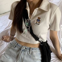 크롭 티셔츠 반팔티셔츠 반팔티 박스티 니트 크롭티 심플 라운드 하이틴 물나염