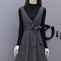 가을겨울 롱 기모 두꺼운 멜빵 스커트 투피스 슬림핏 원피스 날씬해 보이는 패션 수트 스커트녀