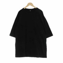 유니클로 블랙 면 오버롱옆트임라운드티 여자 L [110] 5522