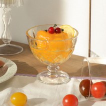 빈티지 다이아 유리 아이스크림 컵 300ml 요거트 시리얼 푸딩 디저트 볼 유리 그릇, 1개