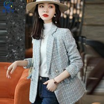셀럽당 코트 여 춘추 트위드 정장 체크 캐주얼 정장