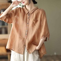 Tagi.여성 빅사이즈 빈티지 모시 셔츠 5부 셔츠 면마