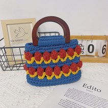 튤립 DIY 파우치 핸드폰 가방 뜨기 패키지 뜨개질, 자홍화+우드핸드+툴+튜토리얼
