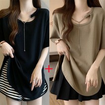 dulandQ 2장세트 1+1 티셔츠 여성반팔티 여름반팔티 빅 사이즈 박시하게 날씬해 보이는 솔리드 컬러