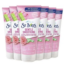 St. Ives 젠틀 스무싱 페이스 스크럽 로즈워터 & 알로에베라 6oz 6개 100% 자연 각질 무파라벤 오일 프리 스킨, rose water and aloe vera_36 Ou