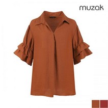 [무자크 (MUZAK)] [무자크]오픈카라 러플소매 블라우스 (MI6WBL75)