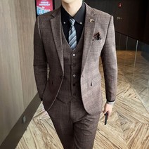 남자 정장 결혼식 하객룩 정장 남성 3 피스 캐주얼 비즈니스 맞춤 웨딩 드레스 격자 무늬 영국 남자 셋업