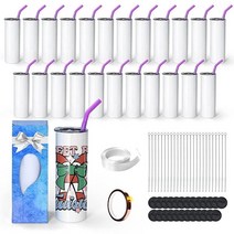 AGH 25팩 5915ml(20온스) 승화 텀블러 스키니 스트레이트 벌크 빈 스테인리스 스틸 컵 개별 선물 상자 실리콘 밴드 커피 음료용 빨대, B-Arc Edge-25pcs