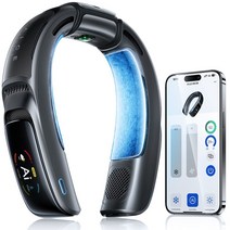 [차세대 AI 넥 쿨러] RANVOO AICE3 스마트 자동 조절 7000mAh 휴대용 쿨러 목걸이 선풍기 급속 충전 냉난 겸용 반도체 냉각 앱 기능 Bluetooth 연결 음악 통화 가능 넥 팬 네쿠쿠라 산 등반 여행 통근 선물 메탈 블랙