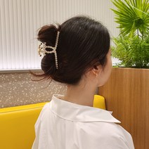 에크미 진주 큐빅 올림머리 긴머리 고급 명품 헤어 집게핀