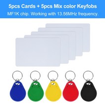 rfid복사기 태그 13.56MHz 액세스 제어 카드 RFID 키 fobs NFC 토큰 MF1K S50 IC 체인 ABS 방수 10 피스, [08] 5 Cards 5 Keyfobs, 08 5 Cards 5 Keyfobs