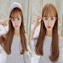 여신 롱 생머리 긴머리 자연스러운 여자 가발 통가발 패션 미용 소품 스타일 원형 탈모 엠자 커버 웨이브 고급 볼륨 헤어 가르마 물결 연출 셀프 공연 드라이 인조모 짧은 귀여운 단발, 밀크브라운(가발망x)