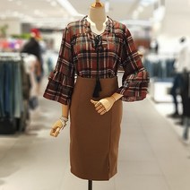 오더렛 오더렛 체크 수술 7부소매 블라우스 (2847443)