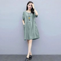 여성 린넨 원피스 오버핏 a라인 캐주얼 여자 봄 여름 반팔 미디원피스 linen dress women XK0124