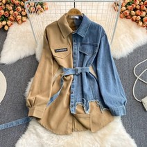긴 셔츠 여성 데님 셔츠 탑 mujer 패치 워크 데님 탑 여성 캐주얼 blusas de mujer