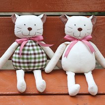 [펠트친구] 내츄럴 고양이인형, 그린체크, 1개