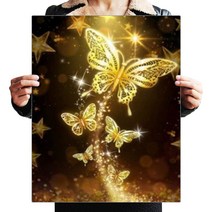 FASEN 캔버스액자 일체형 3D 원형 보석십자수 DIY 키트 50 x 40 cm, ZSP003.황금나비