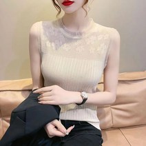 2023 Eugen 실크 레이스 플라워 자카드 니트 조끼 슬링 올 매치 타이트핏 조끼