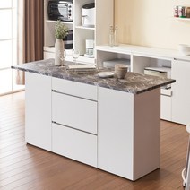 거목가구 오브리 1600 홈바 테이블 아일랜드 식탁 조리대 주방수납장, 화이트마블