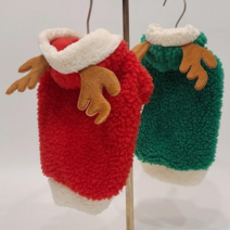 강아지옷 루돌프 플리스 후드 티셔츠 크리스마스 산타복 긴팔 뽀글이 2 COLOR S-XL, 그린