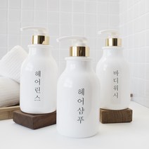 홈스토킹 세로글 한글라벨 욕실 디스펜서 샴푸통 핸드워시 주방세제 소분용기 펌프공병 욕실용품, 1개, 투명 골드 /헤어린스